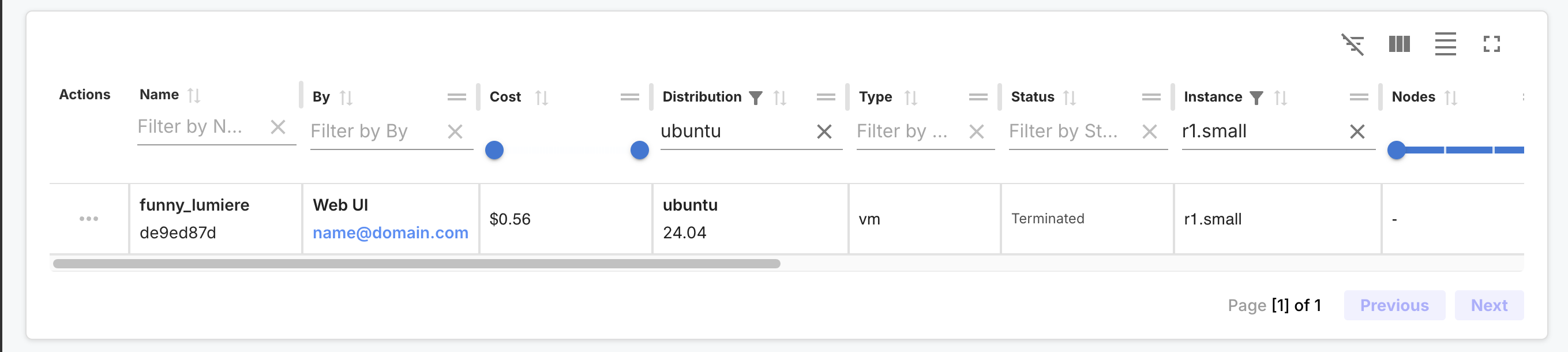 Compatibility Matrix History Page, filter input