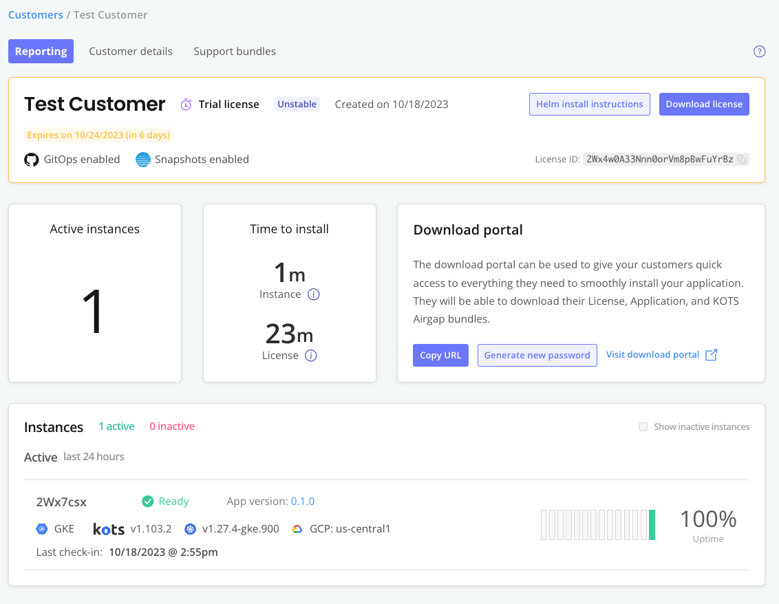 Customer reporting page