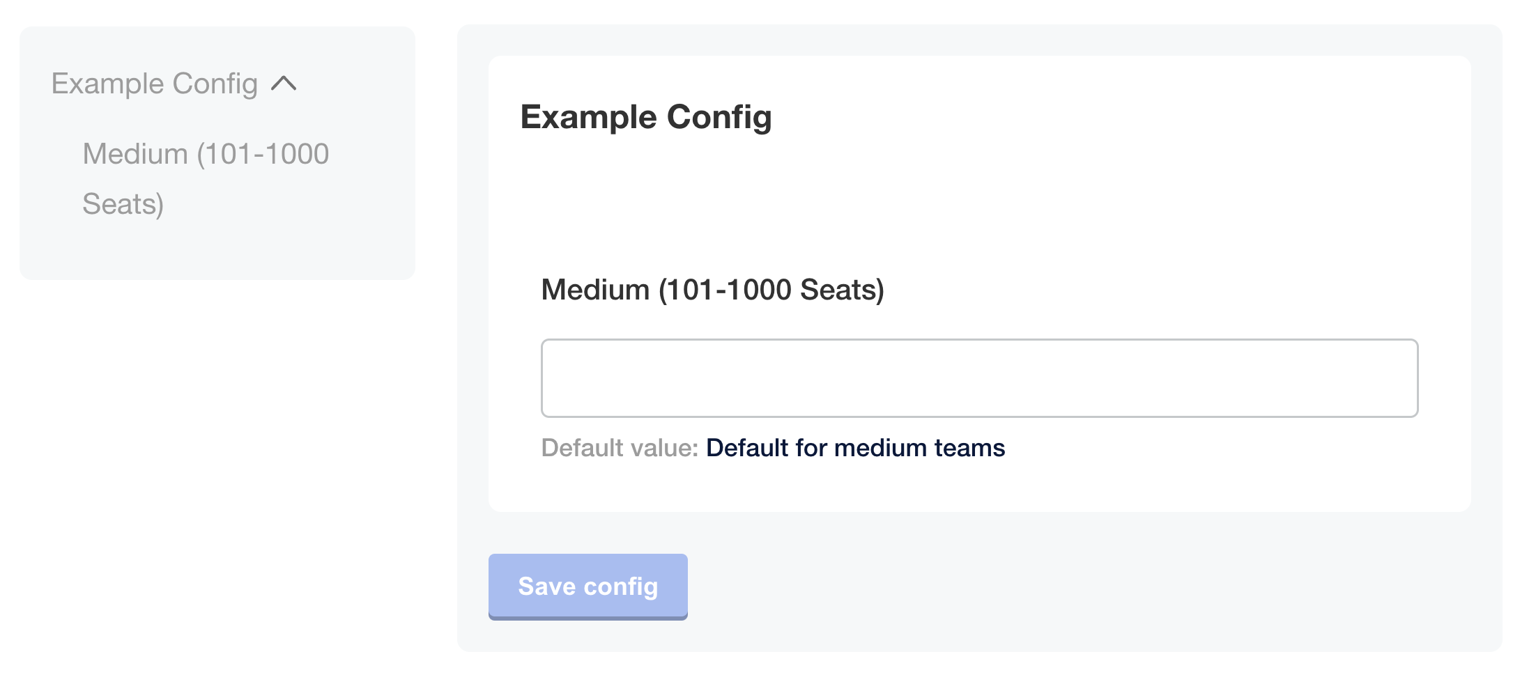 Config page displaying the Medium (101-1000 Seats) item