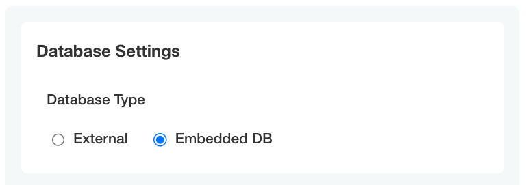 Embedded DB option selected and no additional fields displayed